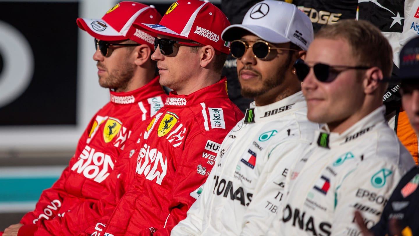 Sebastian Vettel, Ferrari, Kimi Raikkonen, Ferrari, Lewis Hamilton, Mercedes AMG F1 and Valtteri