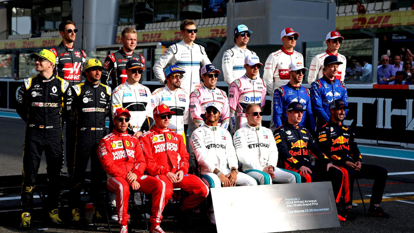 Driver group photo at Formula One World Championship, Rd21, Abu Dhabi Grand Prix, Race, Yas Marina