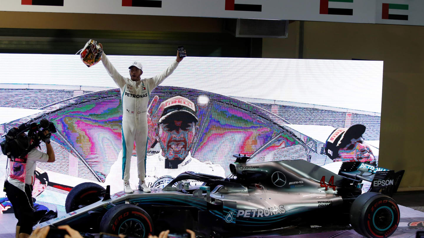 Race winner Lewis Hamilton, Mercedes-AMG F1 W09 EQ Power+ celebrates in Parc Ferme at Formula One