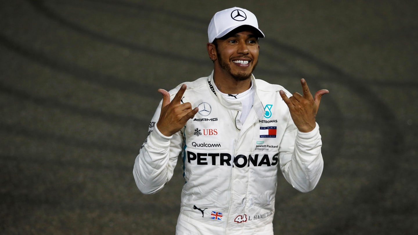 Race winner Lewis Hamilton, Mercedes AMG F1 celebrates at Formula One World Championship, Rd21, Abu Dhabi Grand Prix, Race, Yas Marina Circuit, Abu Dhabi, UAE, Sunday 25 November 2018.
