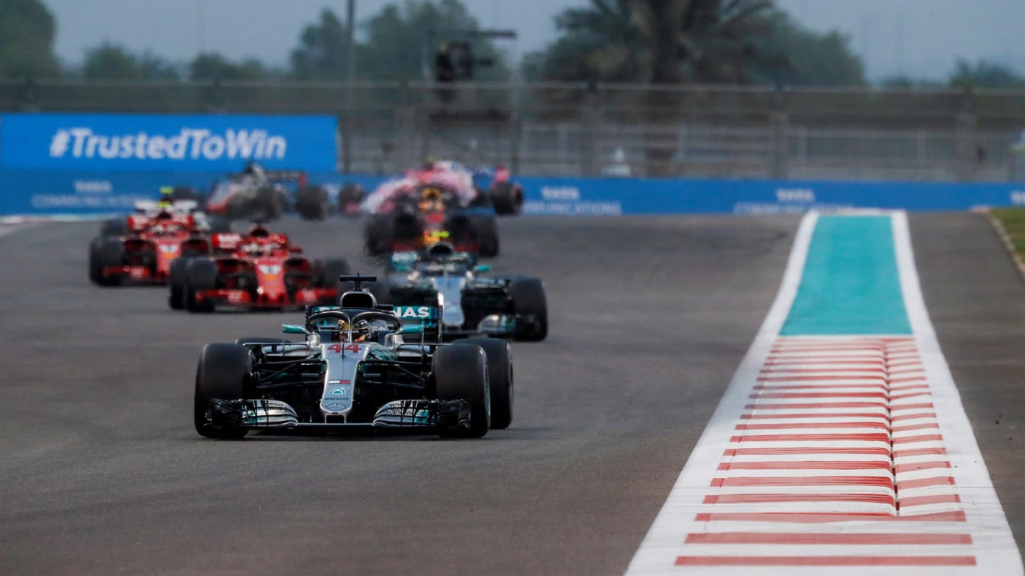 Lewis Hamilton, Mercedes-AMG F1 W09 EQ Power+ leads at Formula One World Championship, Rd21, Abu