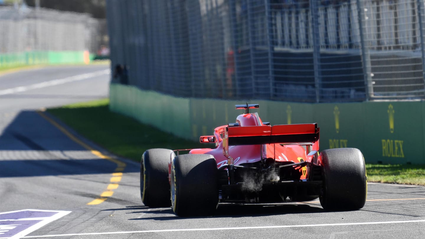 Sebastian Vettel (GER) Ferrari SF-71H rear smoke at Formula One World Championship, Rd1, Australian Grand Prix, Practice, Melbourne, Australia, Friday 23 March 2018. © Mark Sutton/Sutton Images