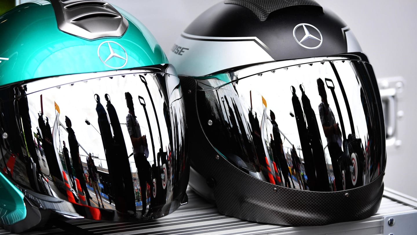 Mercedes AMG F1 mechanics helmets at Formula One World Championship, Rd1, Australian Grand Prix, Qualifying, Melbourne, Australia, Saturday 24 March 2018. © Mark Sutton/Sutton Images