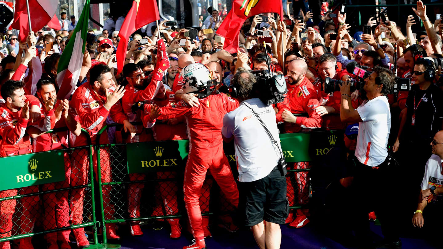 Race winner Sebastian Vettel (GER) Ferrari celebrates in parc ferme at Formula One World Championship, Rd1, Australian Grand Prix, Race, Melbourne, Australia, Sunday 25 March 2018. © Jerry Andre/Sutton Images