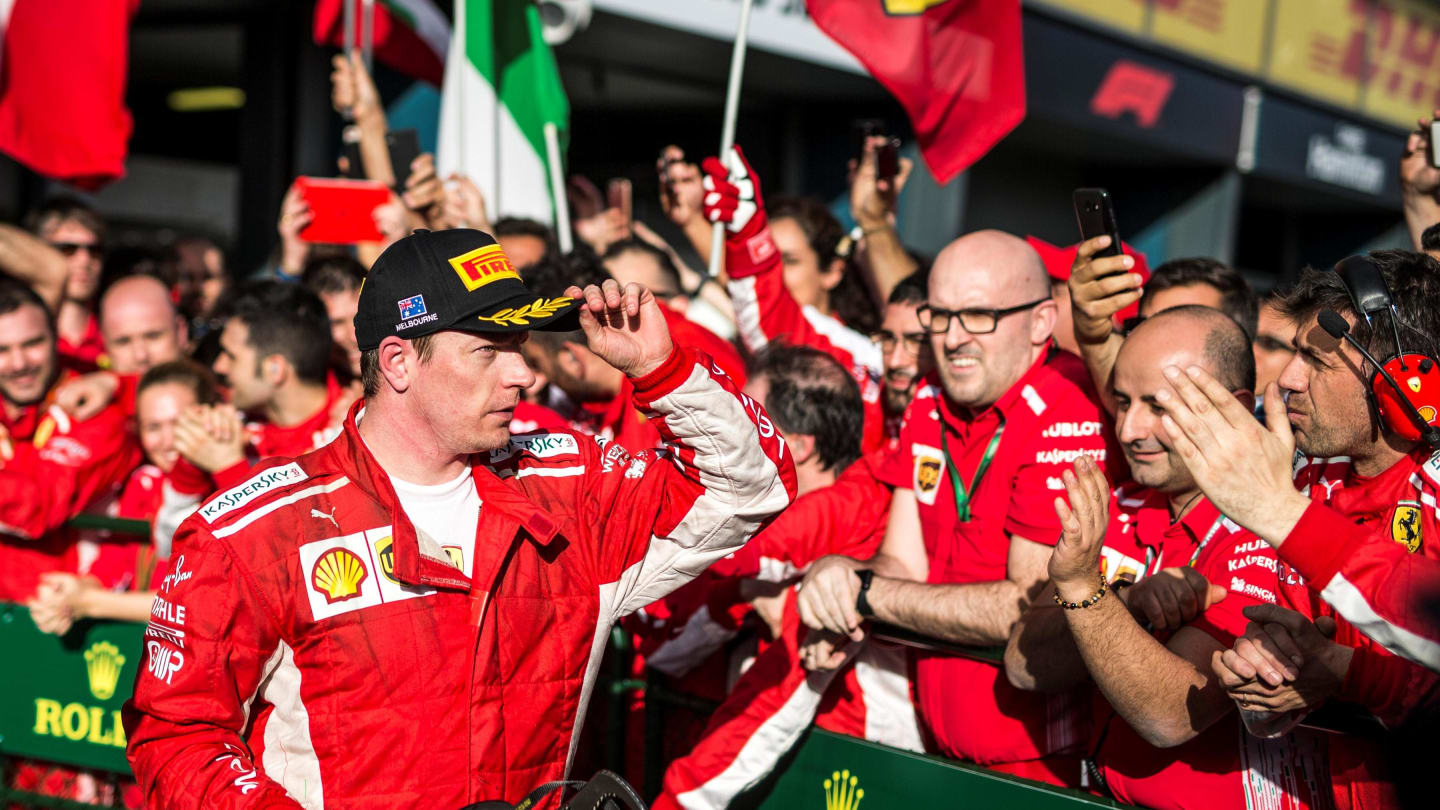Kimi Raikkonen (FIN) Ferrari celebrates in parc ferme at Formula One World Championship, Rd1, Australian Grand Prix, Race, Melbourne, Australia, Sunday 25 March 2018. © Manuel Goria/Sutton Images
