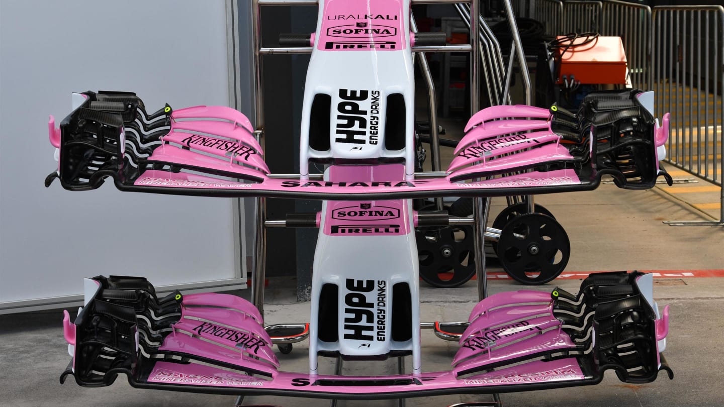 Force India VJM11 nose and front wings at Formula One World Championship, Rd1, Australian Grand Prix, Preparations, Melbourne, Australia, Wednesday 21 March 2018. © Mark Sutton/Sutton Images