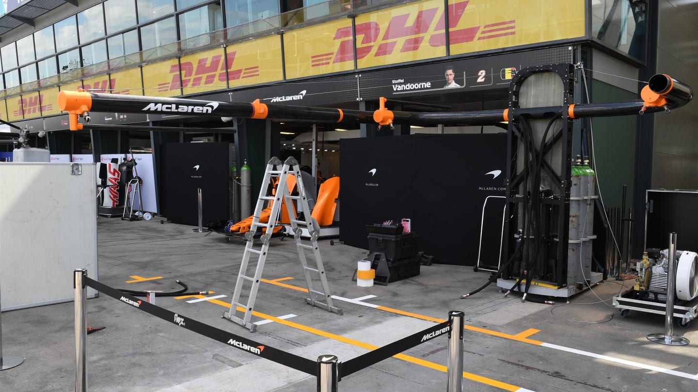 McLaren pit box preparations at Formula One World Championship, Rd1, Australian Grand Prix, Preparations, Melbourne, Australia, Wednesday 21 March 2018. © Mark Sutton/Sutton Images