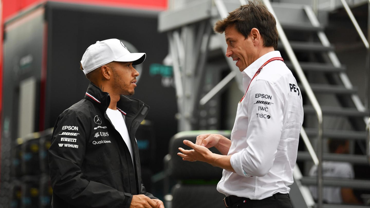 Lewis Hamilton (GBR) Mercedes-AMG F1 and Toto Wolff (AUT) Mercedes AMG F1 Director of Motorsport at