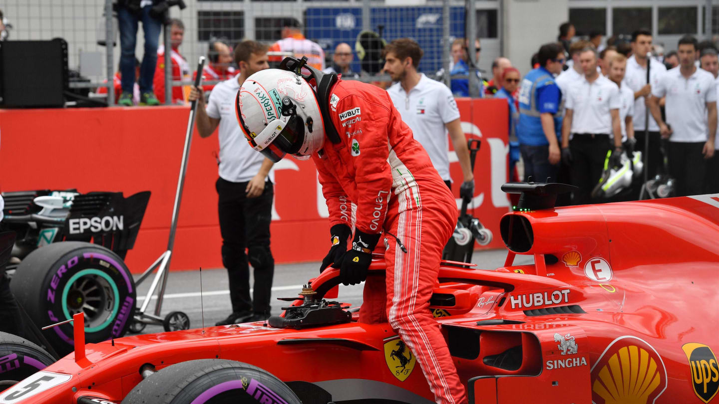 Sebastian Vettel (GER) Ferrari SF-71H in parc ferme at Formula One World Championship, Rd9,