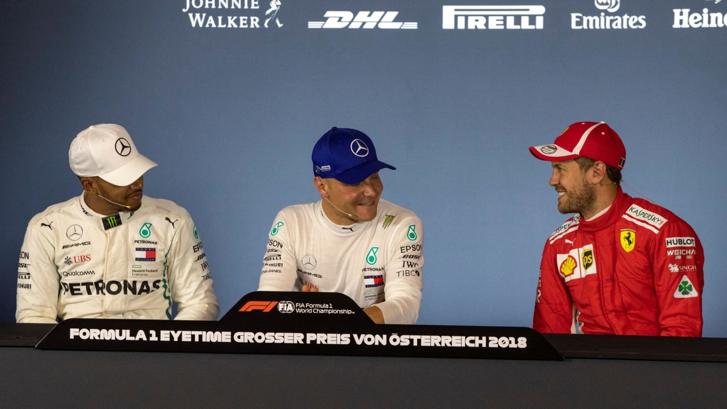 Lewis Hamilton (GBR) Mercedes-AMG F1, Valtteri Bottas (FIN) Mercedes-AMG F1 and Sebastian Vettel