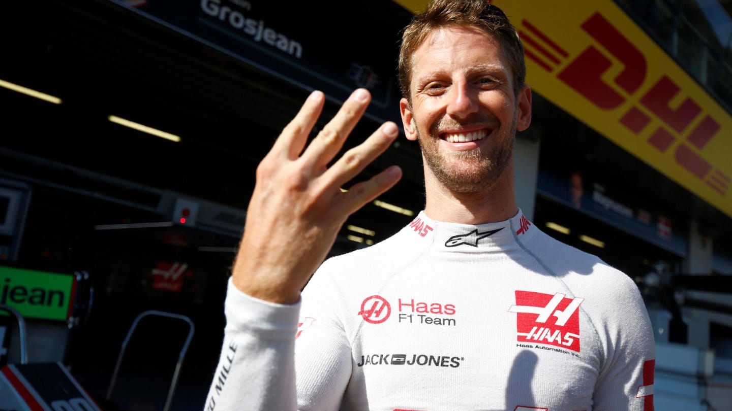Romain Grosjean (FRA) Haas F1 celebrates fourth place at Formula One World Championship, Rd9,