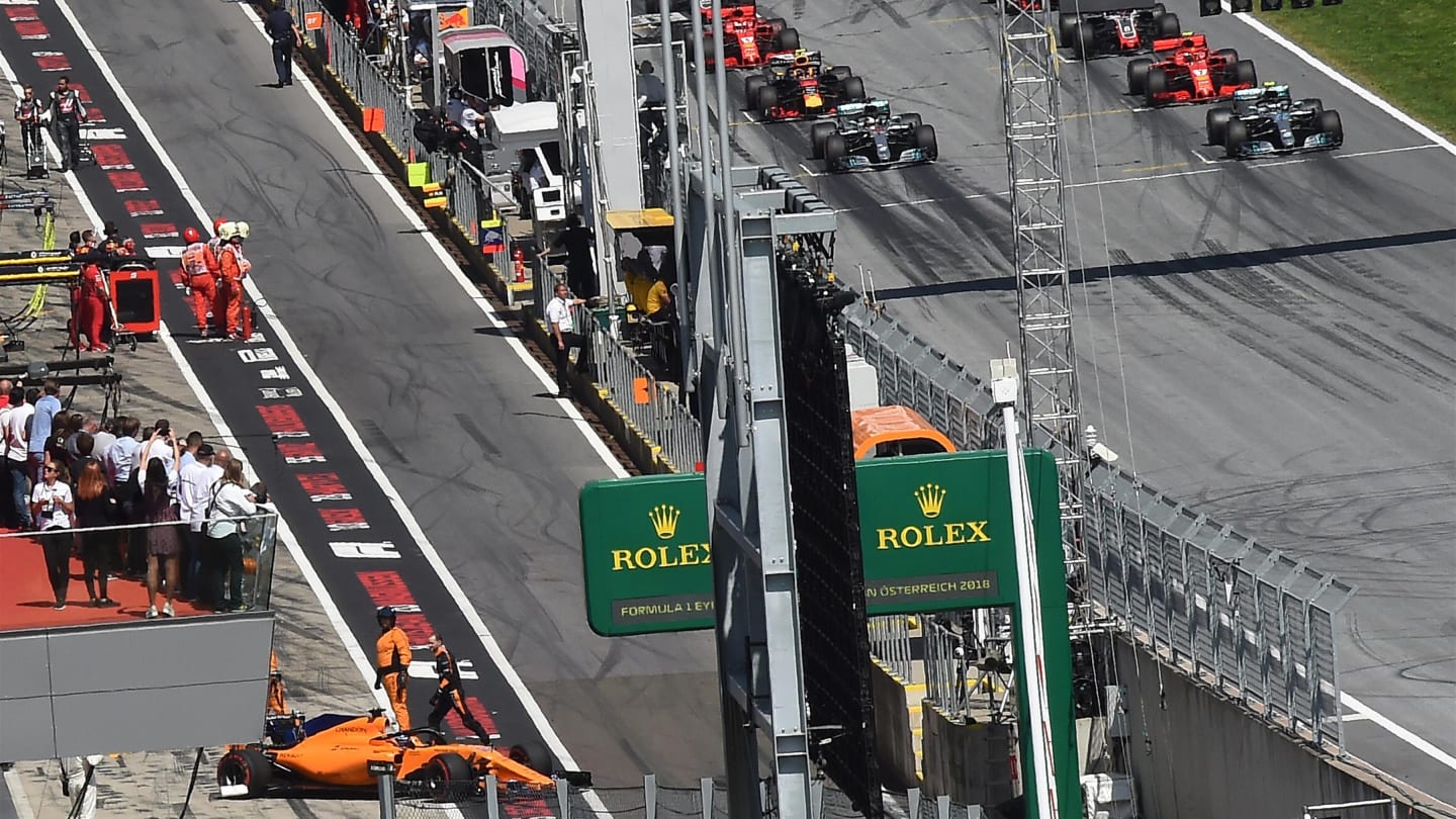 Fernando Alonso (ESP) McLaren MCL33 starts from pit lane at Formula One World Championship, Rd9,