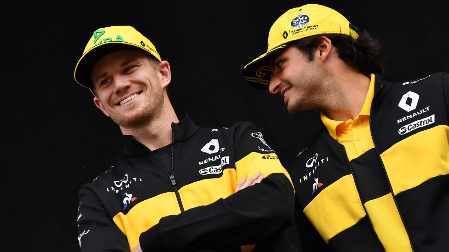Nico Hulkenberg (GER) Renault Sport F1 Team and Carlos Sainz jr (ESP) Renault Sport F1 Team at Formula One World Championship, Rd9, Austrian Grand Prix, Preparations, Spielberg, Austria, Thursday 28 June 2018. © Jerry Andre/Sutton Images