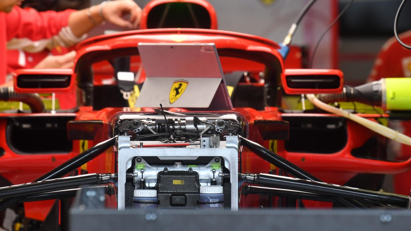 Ferrari SF-71H front suspension detail at Formula One World Championship, Rd9, Austrian Grand Prix, Preparations, Spielberg, Austria, Thursday 28 June 2018. © Mark Sutton/Sutton Images