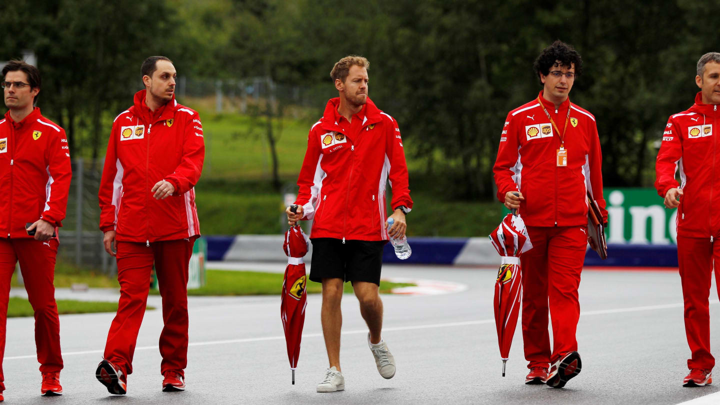 Sebastian Vettel (GER) Ferrari walks the track with the team at Formula One World Championship, Rd9, Austrian Grand Prix, Preparations, Spielberg, Austria, Thursday 28 June 2018. © Manuel Goria/Sutton Images