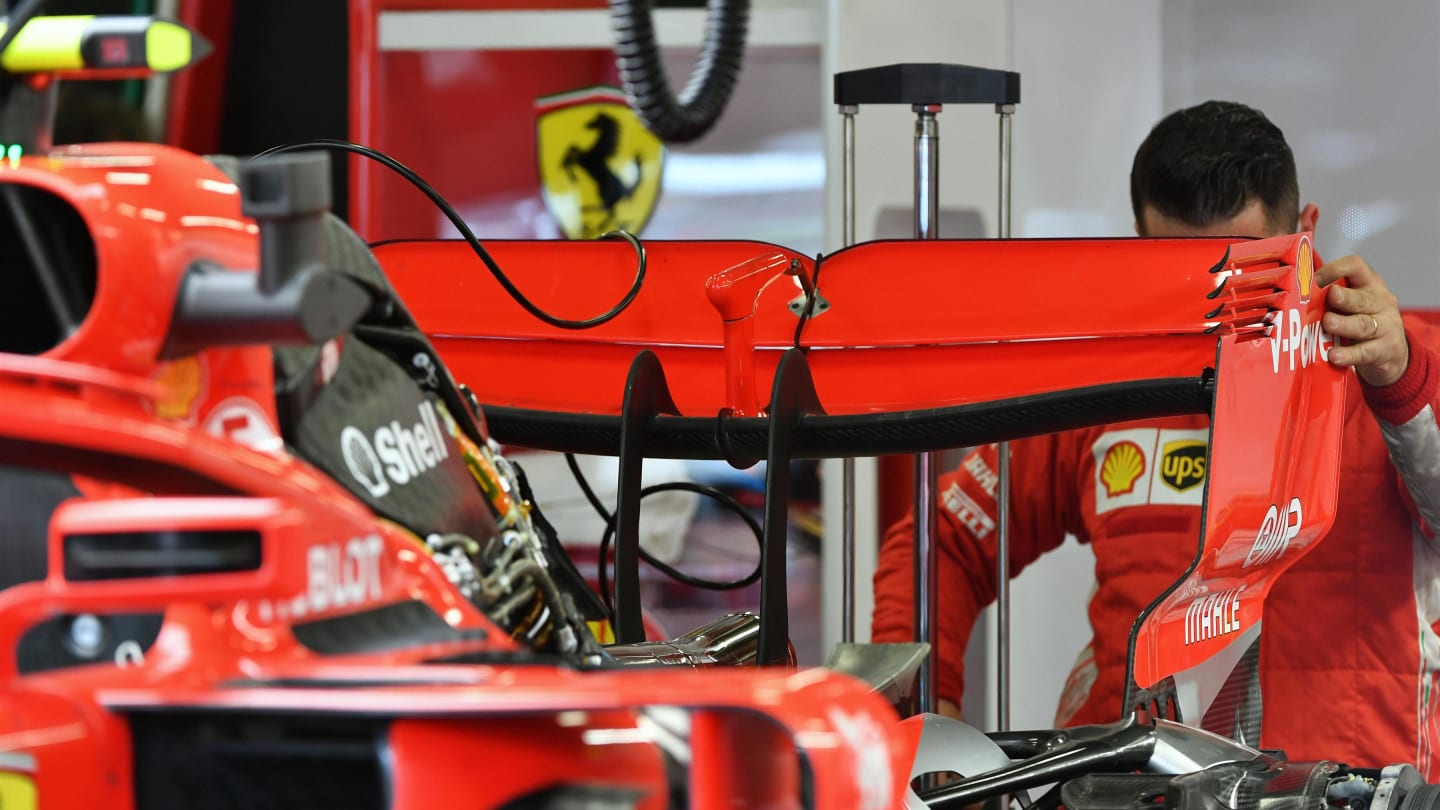 Ferrari SF-71H rear wing at Formula One World Championship, Rd4, Azerbaijan Grand Prix, Practice,