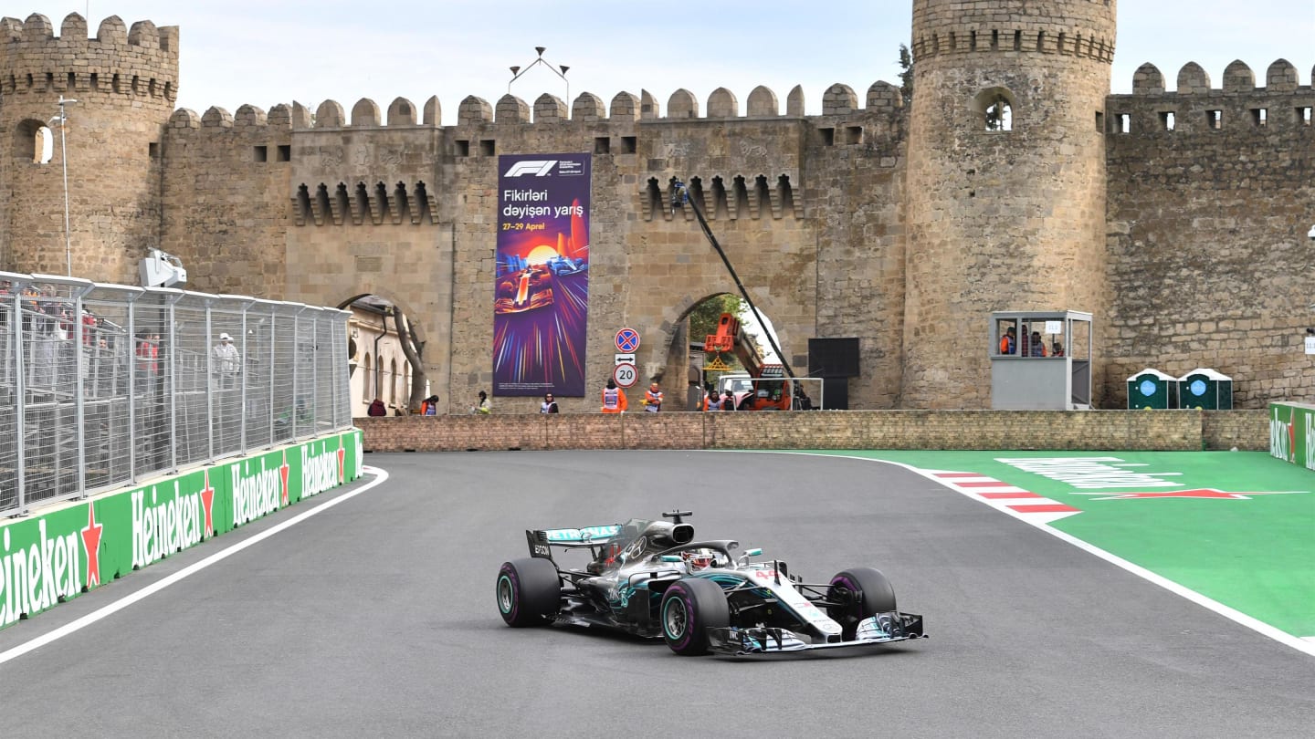 Lewis Hamilton (GBR) Mercedes-AMG F1 W09 EQ Power+ heads to the grid at Formula One World Championship, Rd4, Azerbaijan Grand Prix, Race, Baku City Circuit, Baku, Azerbaijan, Sunday 29 April 2018. © Jerry Andre/Sutton Images