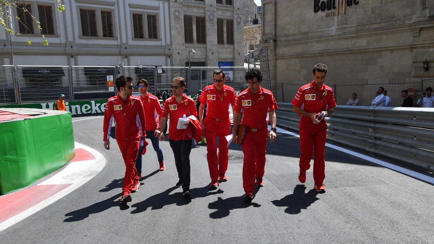 Sebastian Vettel (GER) Ferrari walks the track at Formula One World Championship, Rd4, Azerbaijan Grand Prix, Preparations, Baku City Circuit, Baku, Azerbaijan, Thursday 26 April 2018. © Jerry Andre/Sutton Images