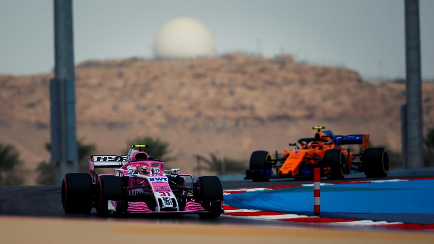 Esteban Ocon (FRA) Force India VJM11 at Formula One World Championship, Rd2, Bahrain Grand Prix, Practice, Bahrain International Circuit, Sakhir, Bahrain, Friday 6 April 2018. © Manuel Goria/Sutton Images