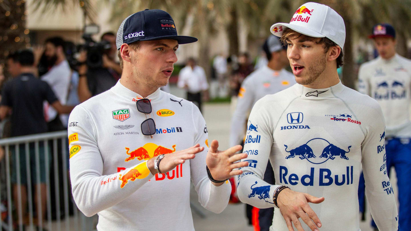 Max Verstappen (NED) Red Bull Racing and Pierre Gasly (FRA) Scuderia Toro Rosso at Formula One