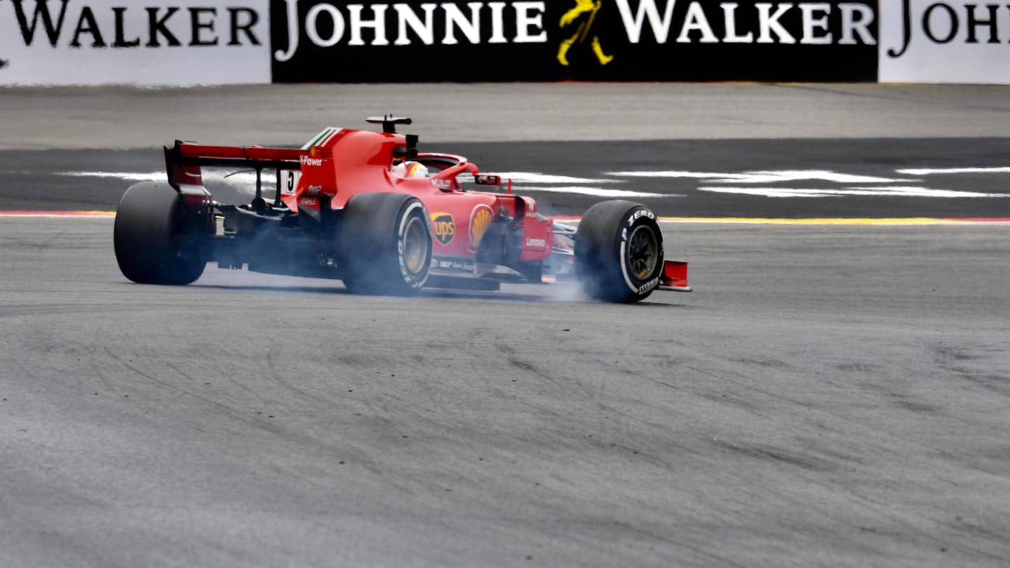 Sebastian Vettel, Ferrari SF71H locks front tyre at Formula One World Championship, Rd13, Belgian Grand Prix, Practice, Spa Francorchamps, Belgium, Friday 24 August 2018. © Jerry Andre/Sutton Images