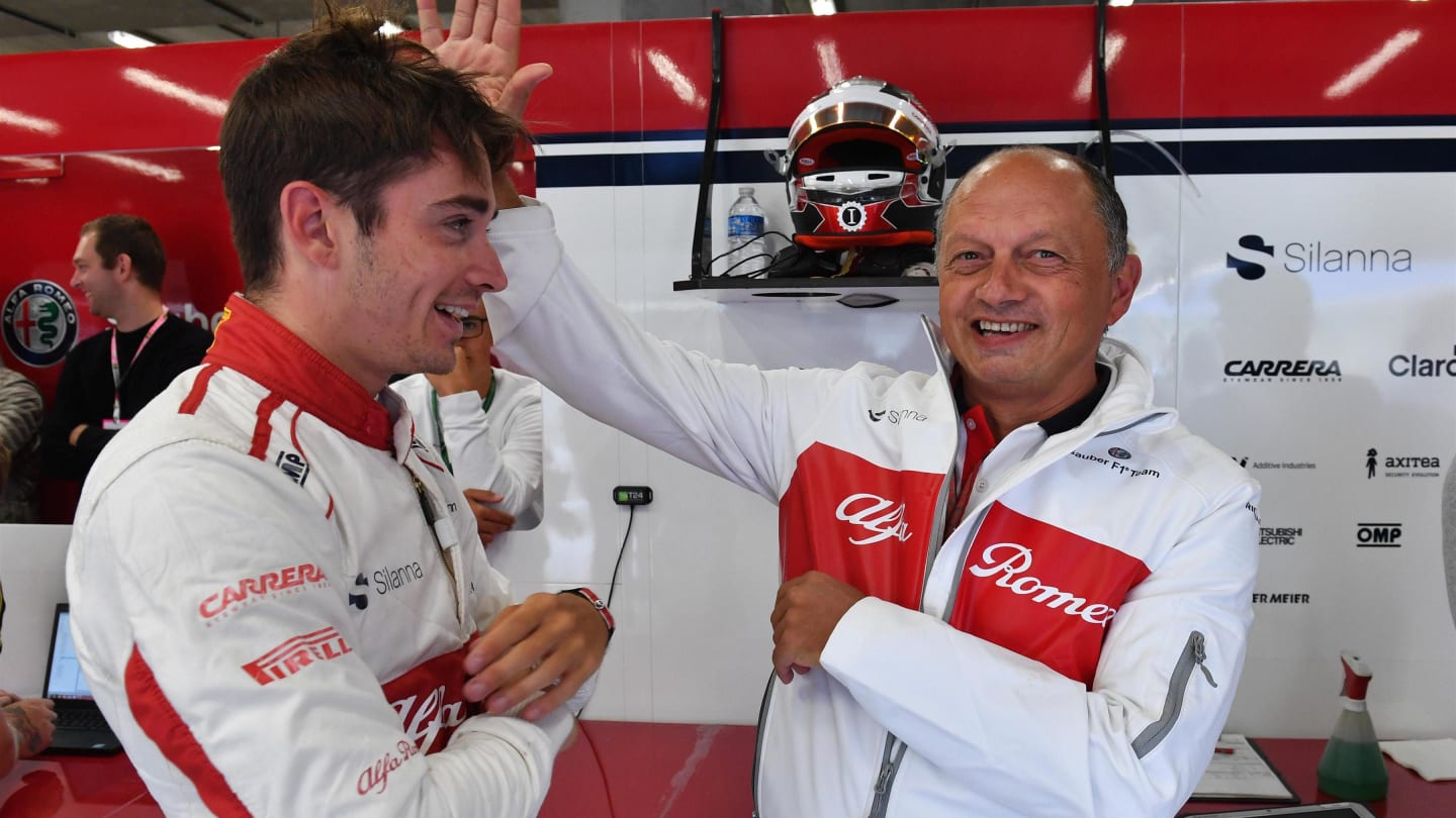 Charles Leclerc, Alfa Romeo Sauber F1 Team and Frederic Vasseur, Alfa Romeo Sauber F1 Team, Team Principal at Formula One World Championship, Rd13, Belgian Grand Prix, Practice, Spa Francorchamps, Belgium, Friday 24 August 2018. © Mark Sutton/Sutton Images