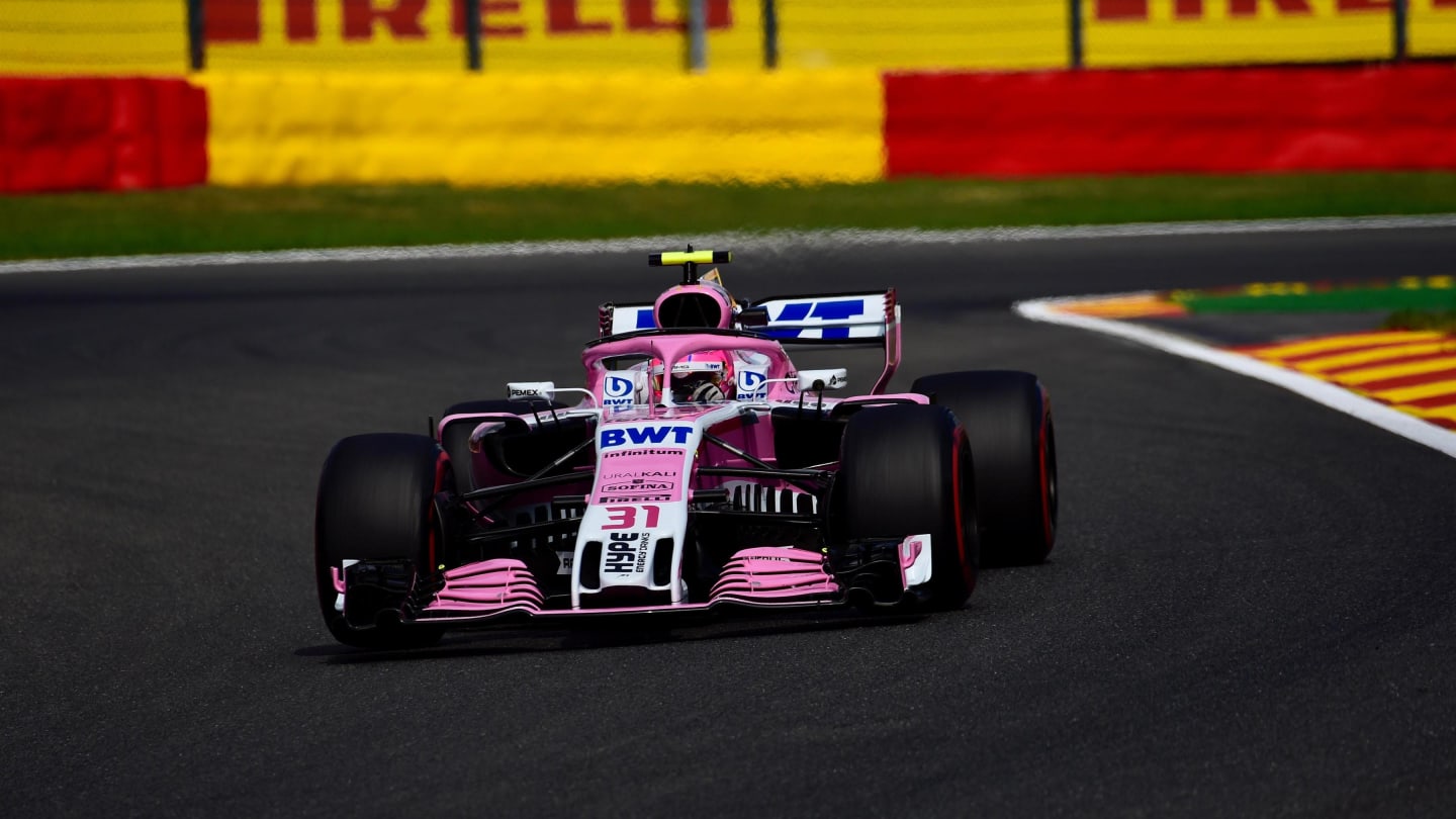 Esteban Ocon, Racing Point Force India VJM11 at Formula One World Championship, Rd13, Belgian Grand Prix, Practice, Spa Francorchamps, Belgium, Friday 24 August 2018. © Jerry Andre/Sutton Images