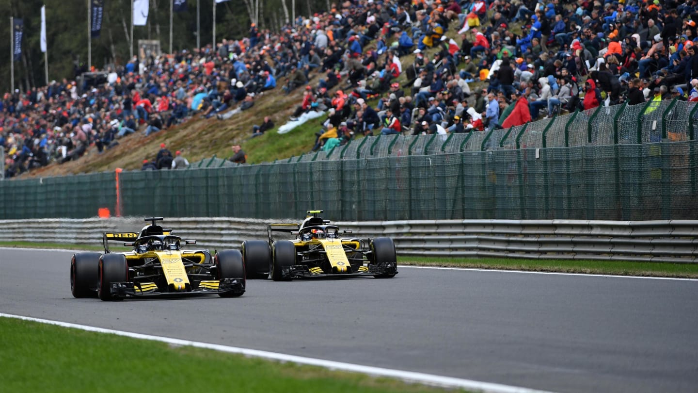 Nico Hulkenberg, Renault Sport F1 Team R.S. 18 And Carlos Sainz, Renault Sport F1 Team R.S. 18 at Formula One World Championship, Rd13, Belgian Grand Prix, Qualifying, Spa Francorchamps, Belgium, Saturday 25 August 2018. © Mark Sutton/Sutton Images