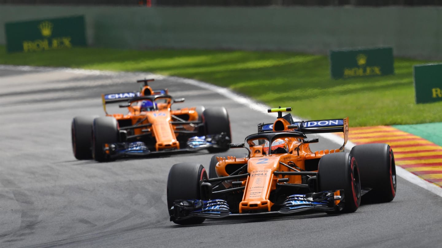 Stoffel Vandoorne, McLaren MCL33 and Fernando Alonso, McLaren MCL33 at Formula One World Championship, Rd13, Belgian Grand Prix, Qualifying, Spa Francorchamps, Belgium, Saturday 25 August 2018. © Jerry Andre/Sutton Images