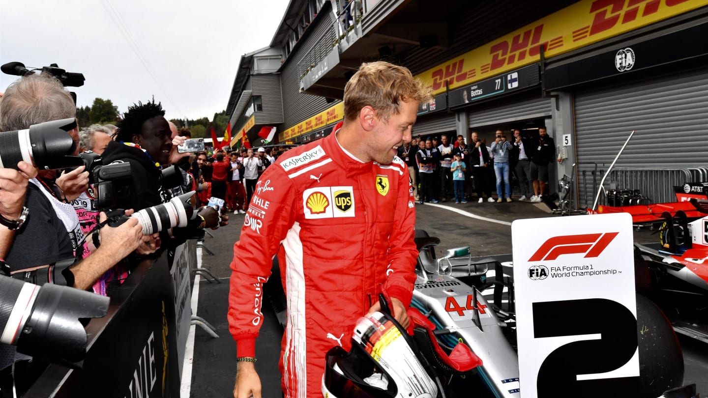 Sebastian Vettel, Ferrari in parc ferme at Formula One World Championship, Rd13, Belgian Grand