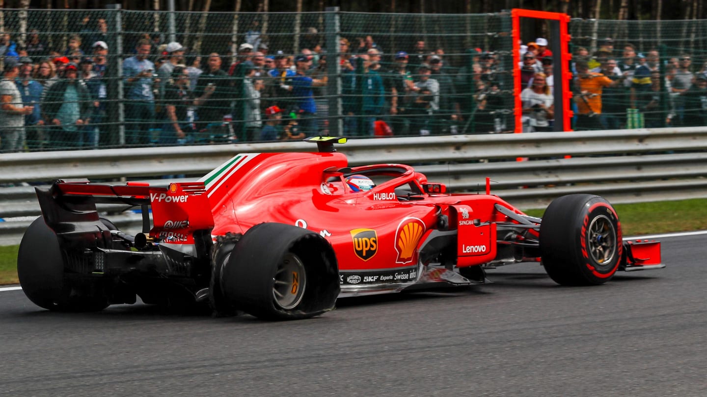 Kimi Raikkonen, Ferrari SF71H with rear puncture on lap one at Formula One World Championship,