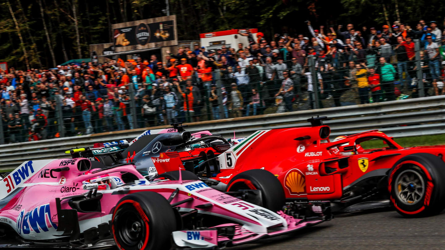 Esteban Ocon, Racing Point Force India VJM11, Sebastian Vettel, Ferrari SF71H, Lewis Hamilton,
