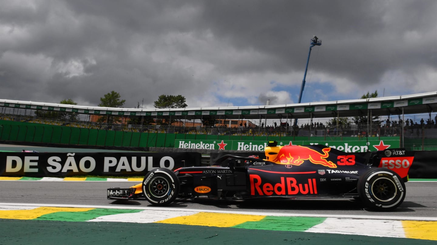 Max Verstappen, Red Bull Racing RB14 at Formula One World Championship, Rd20, Brazilian Grand Prix, Practice, Interlagos, Sao Paulo, Brazil, Friday 9 November 2018.