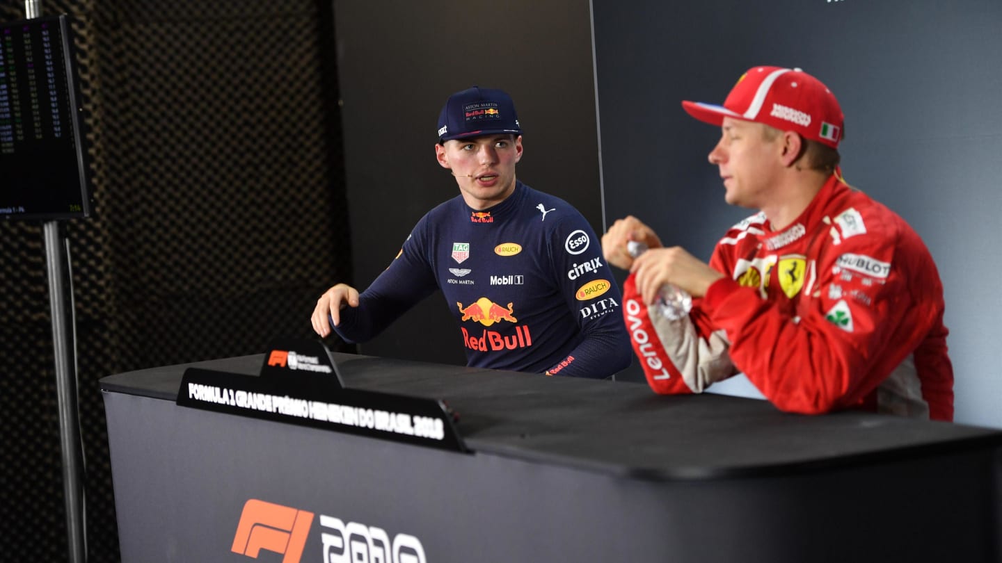 Max Verstappen, Red Bull Racing and Kimi Raikkonen, Ferrari in the press conference at Formula One