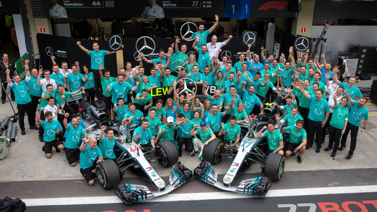 Lewis Hamilton, Mercedes AMG F1 and Valtteri Bottas, Mercedes AMG F1 celebrate winning the