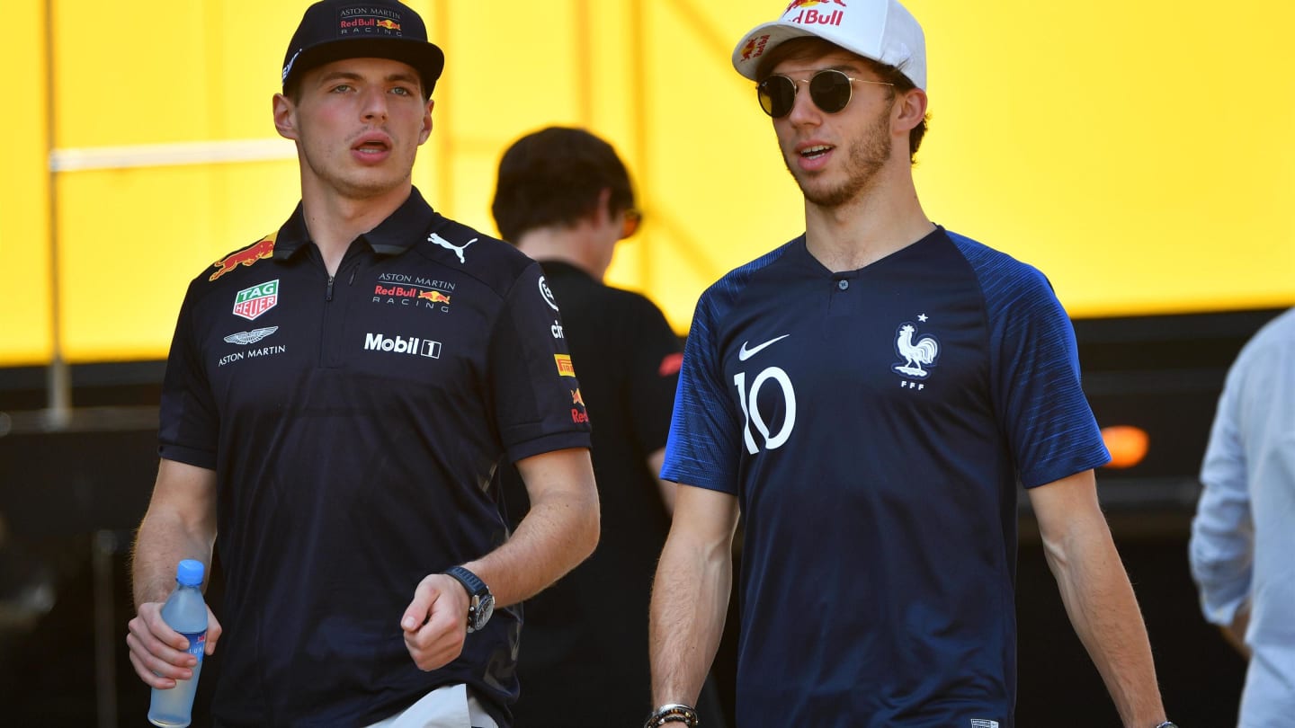 Max Verstappen (NED) Red Bull Racing and Pierre Gasly (FRA) Scuderia Toro Rosso at Formula One