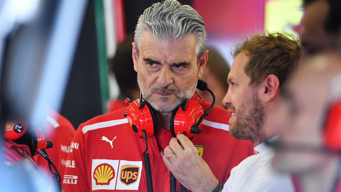 Sebastian Vettel (GER) Ferrari and Maurizio Arrivabene (ITA) Ferrari Team Principal at Formula One