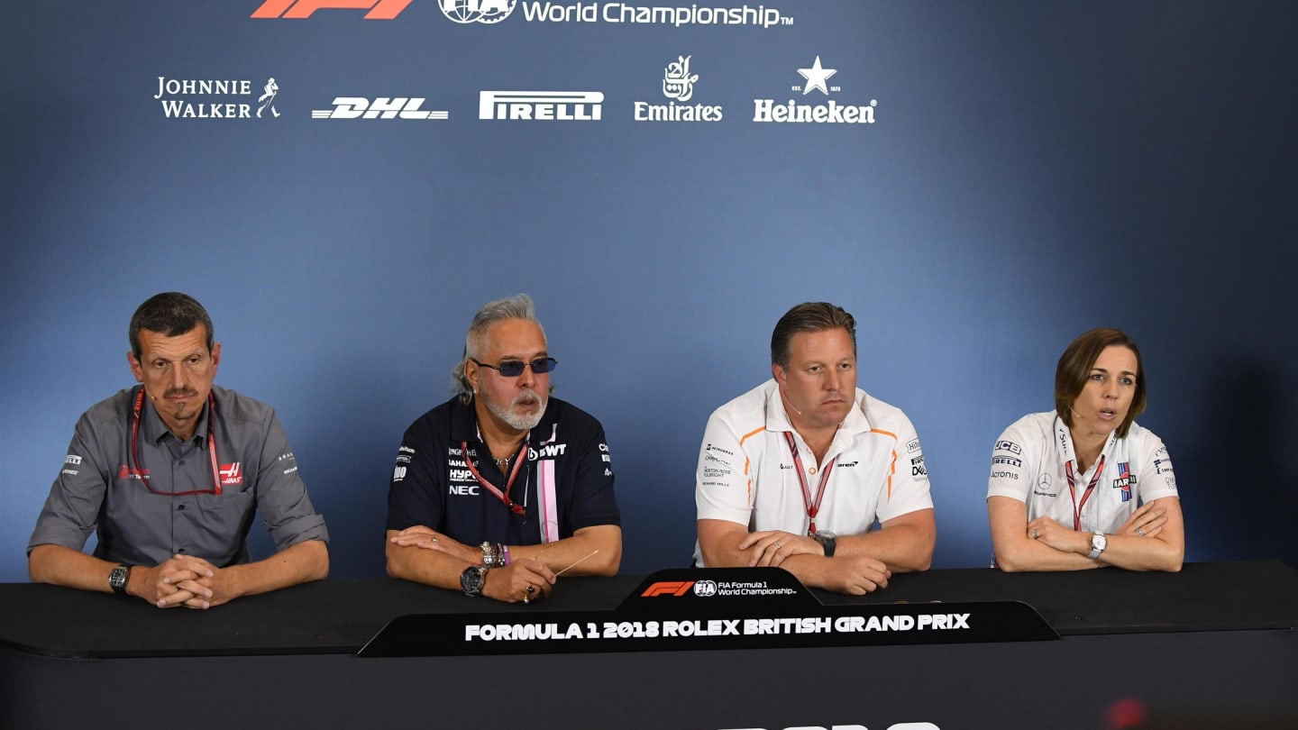 Guenther Steiner (ITA) Team Prinicipal, Haas F1 Team, Dr. Vijay Mallya (IND) Force India Formula