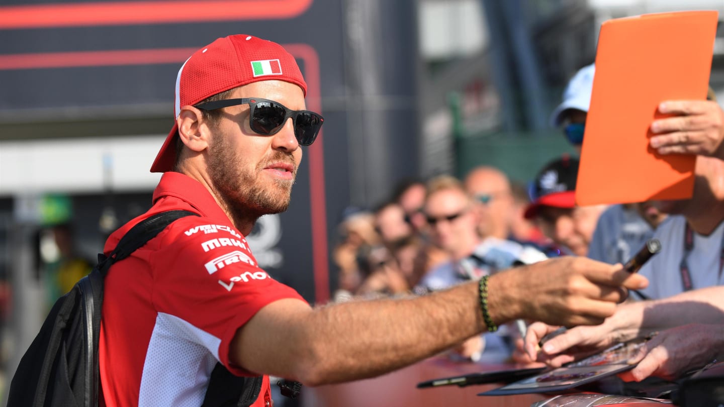 Sebastian Vettel (GER) Ferrari signs autographs for the fans at Formula One World Championship, Rd10, British Grand Prix, Practice, Silverstone, England, Friday 6 July 2018. © Simon Galloway/Sutton Images