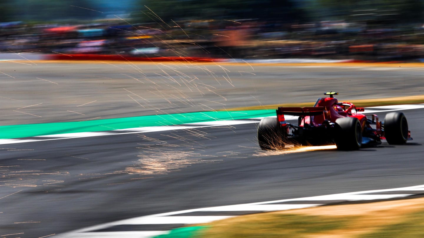 Kimi Raikkonen (FIN) Ferrari SF-71H sparks at Formula One World Championship, Rd10, British Grand
