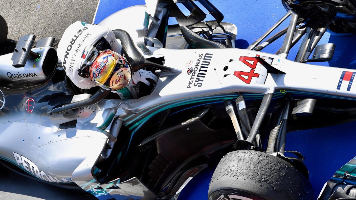 Lewis Hamilton (GBR) Mercedes-AMG F1 in parc ferme at Formula One World Championship, Rd10, British