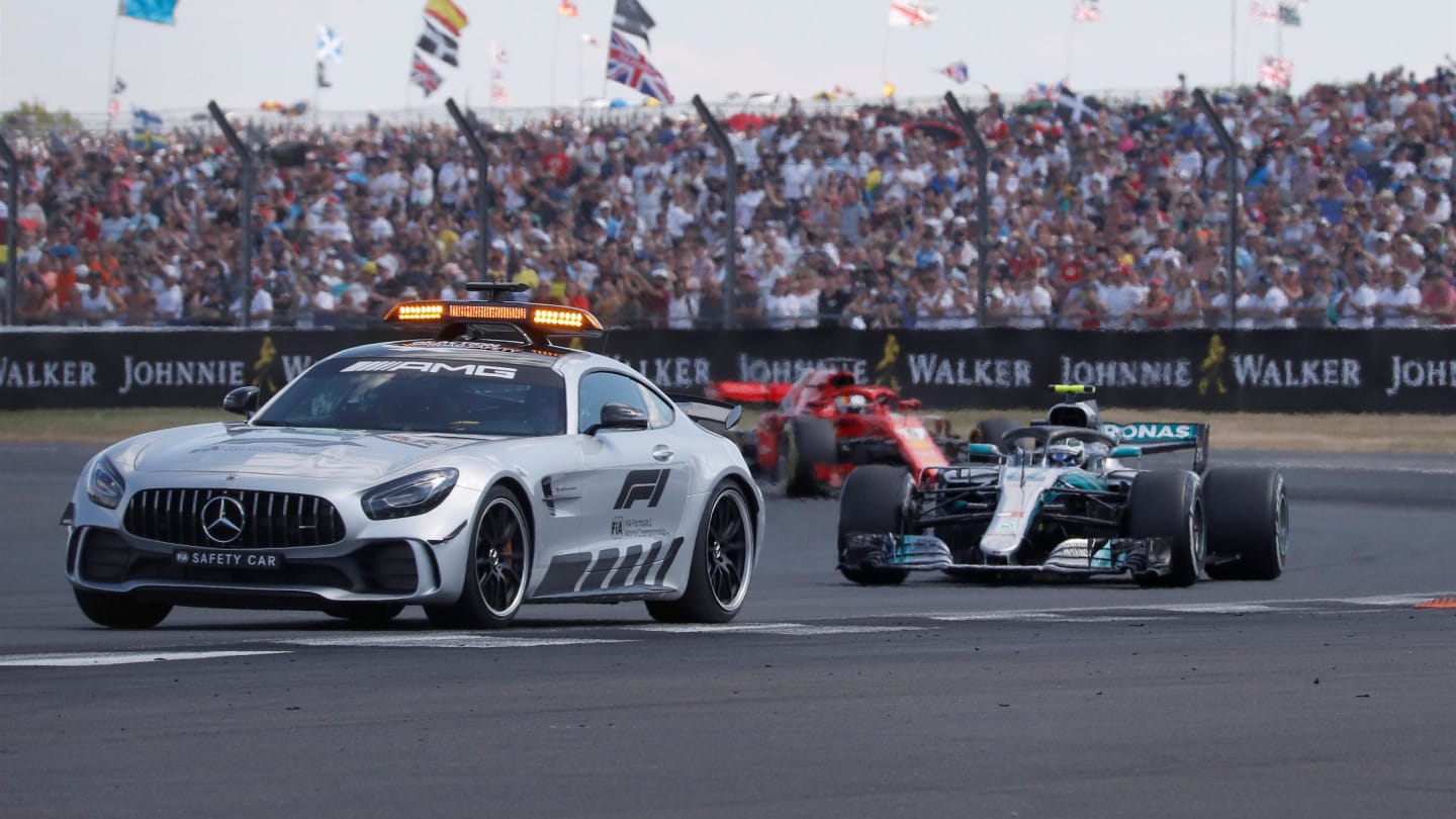 Safety Car leading pack with Valtteri Bottas (FIN) Mercedes-AMG F1 W09 EQ Power+ at Formula One World Championship, Rd10, British Grand Prix, Race, Silverstone, England, Sunday 8 July 2018. © Manuel Goria/Sutton Images