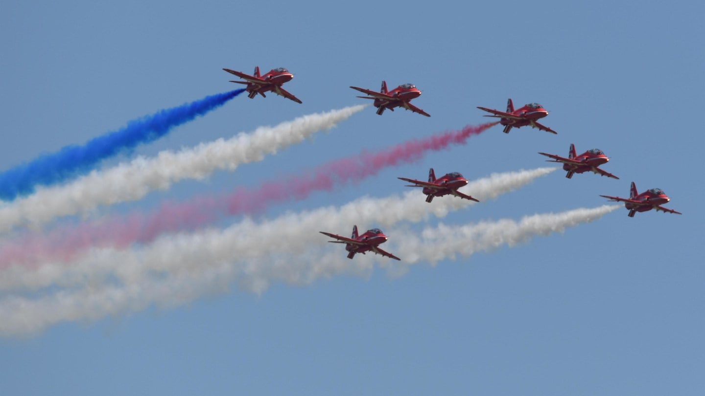 Red Arrows at Formula One World Championship, Rd10, British Grand Prix, Race, Silverstone, England, Sunday 8 July 2018. © Simon Galloway/Sutton Images