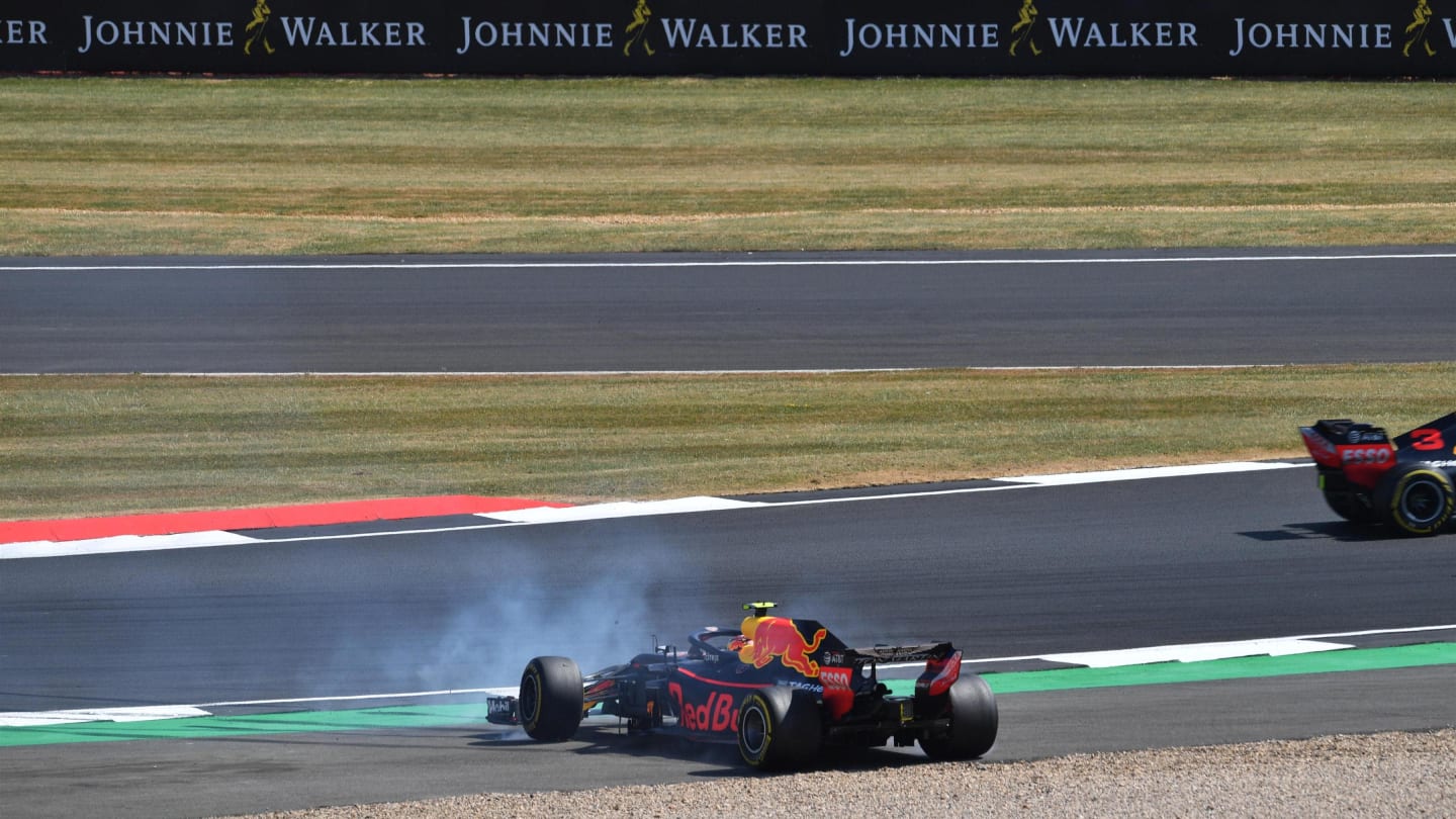Max Verstappen (NED) Red Bull Racing RB14 spins at Formula One World Championship, Rd10, British Grand Prix, Race, Silverstone, England, Sunday 8 July 2018. © Jerry Andre/Sutton Images