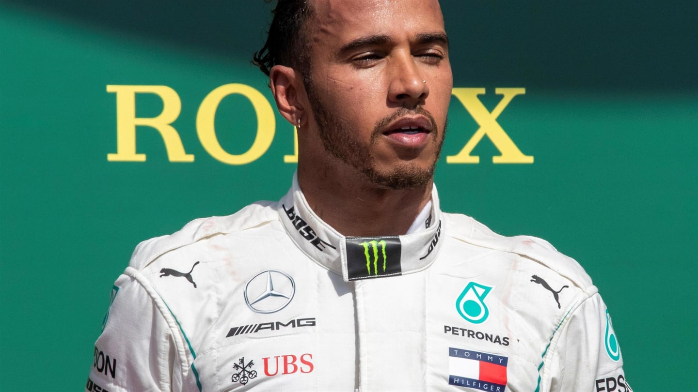 Lewis Hamilton (GBR) Mercedes-AMG F1 on the podium at Formula One World Championship, Rd10, British