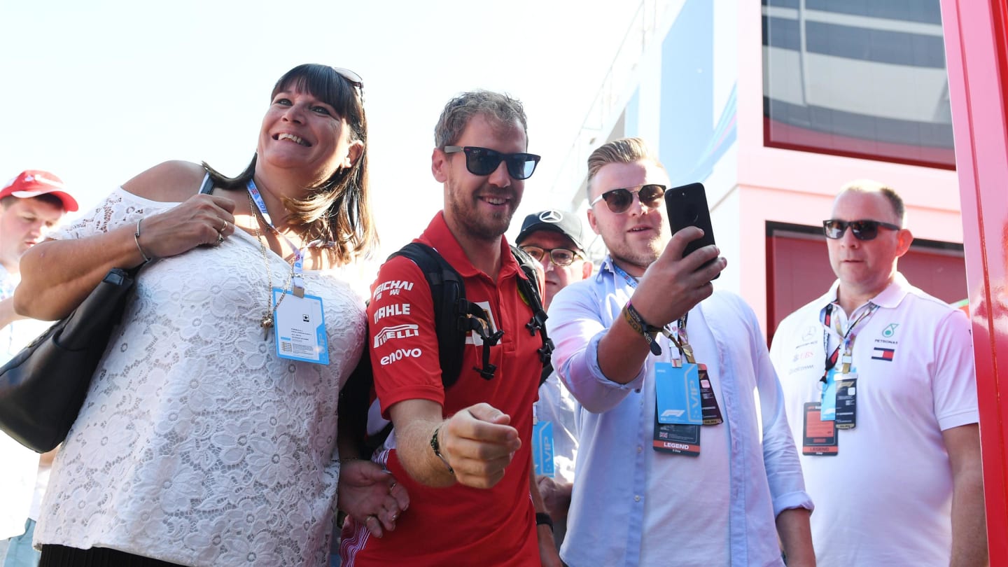 From Sunday... Sebastian Vettel (GER) Ferrari fans selfie at Formula One World Championship, Rd10, British Grand Prix, Race, Silverstone, England, Sunday 8 July 2018. © Simon Galloway/Sutton Images