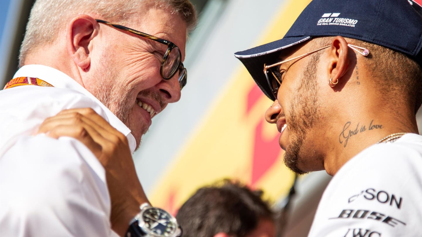 Ross Brawn (GBR) Formula One Managing Director of Motorsports and Lewis Hamilton (GBR) Mercedes-AMG