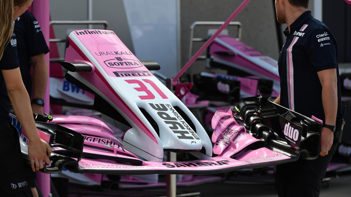 Force India VJM11 nose and front wing at Formula One World Championship, Rd7, Canadian Grand Prix, Qualifying, Montreal, Canada, Saturday 9 June 2018. © Mark Sutton/Sutton Images