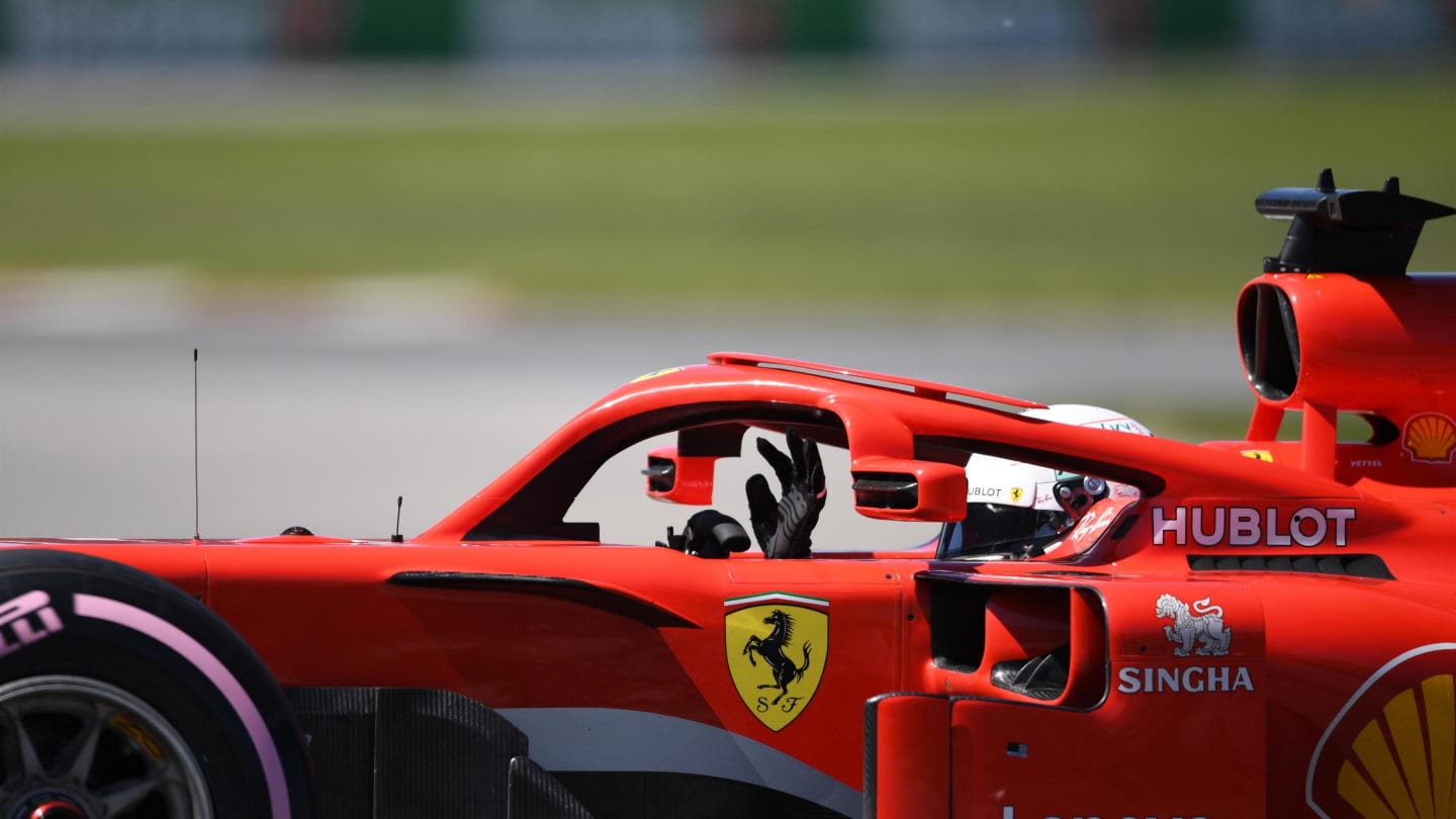 Sebastian Vettel (GER) Ferrari SF-71H waves at Formula One World Championship, Rd7, Canadian Grand Prix, Qualifying, Montreal, Canada, Saturday 9 June 2018. © Simon Galloway/Sutton Images