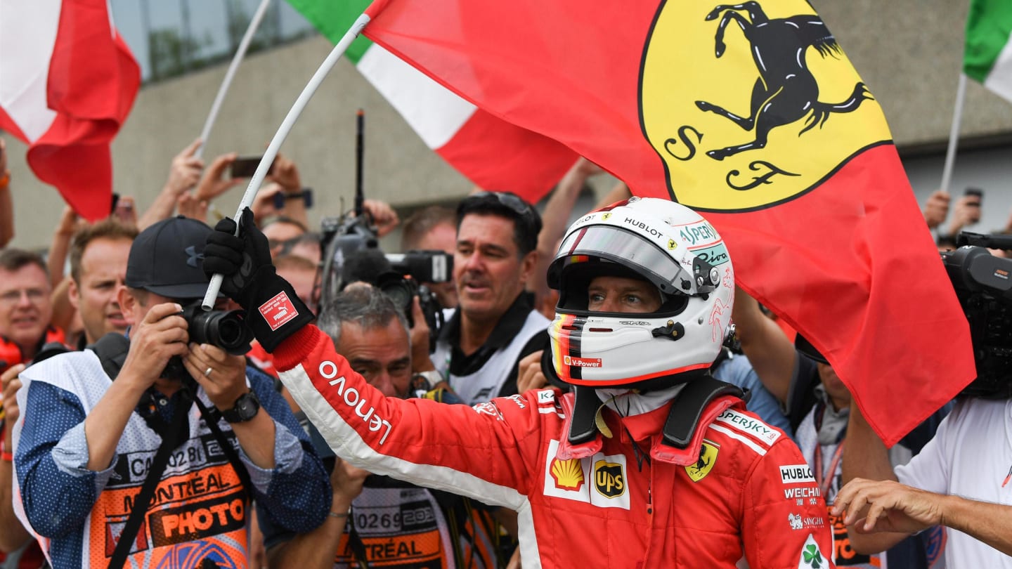Race winner Sebastian Vettel (GER) Ferrari celebrates in parc ferme at Formula One World